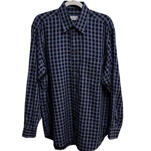 BRIONI  Navy & Light Blue Windowpane Spread Collar Button Up Cotton XL
